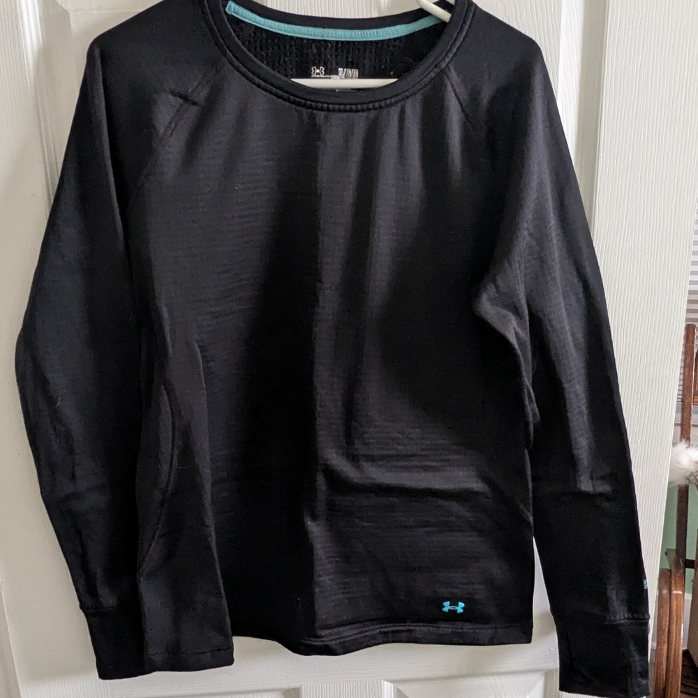 Under Armour Women's Black Long Sleeve Performance Tee with Teal Trim